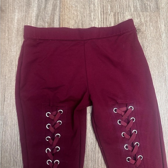 Love Tree Lace-Up Pixie Pant Corset Style Leggings Size SMALL Burgundy - Picture 4 of 6